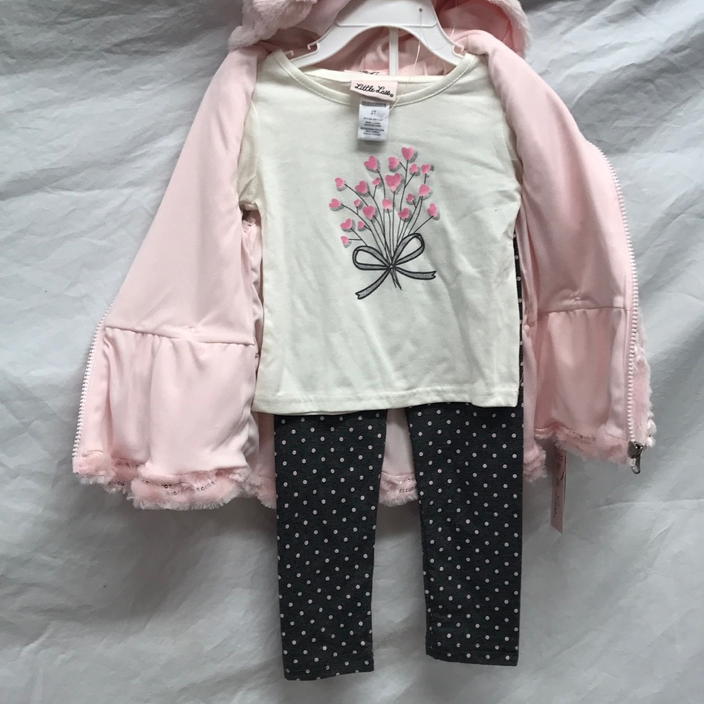 Little lass 3 pc Hoodie fur vest outfit set - Picture 3 of 7